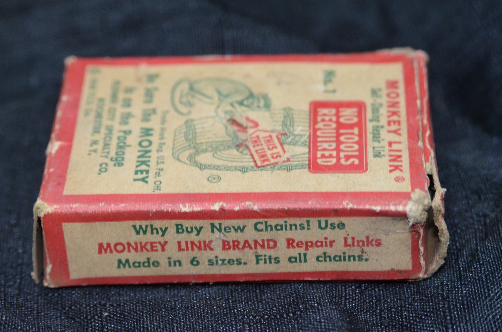 MONKEY LINK TIRE CHAIN Repair Kit Vintage Automobile Advertising 1940s Red Green