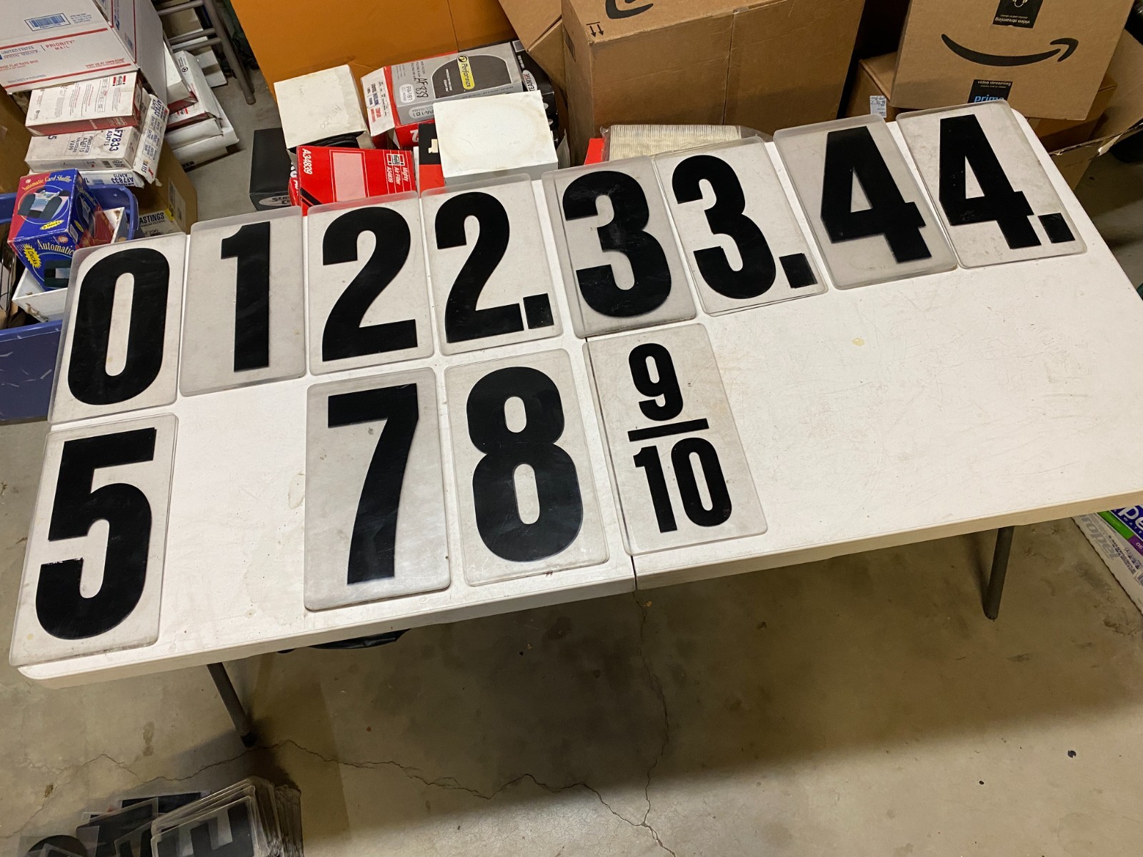 (32) vintage gas station clear acrylic background w/ black numbers 11”-12” tall
