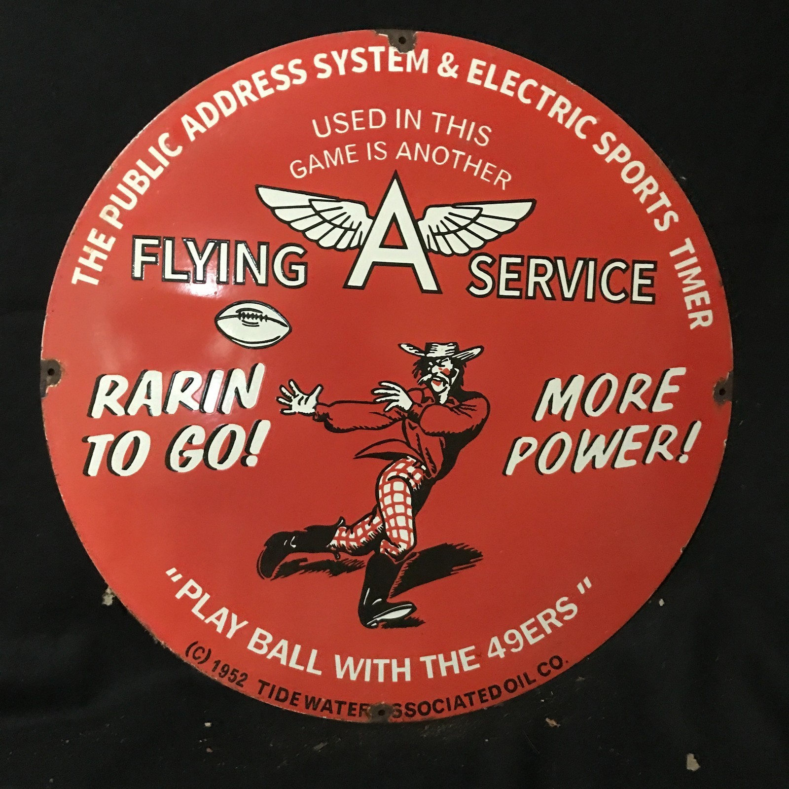 FLYING A ADVERTISING PORCELAIN ENAMEL SIGN 30 IN ROUND SS