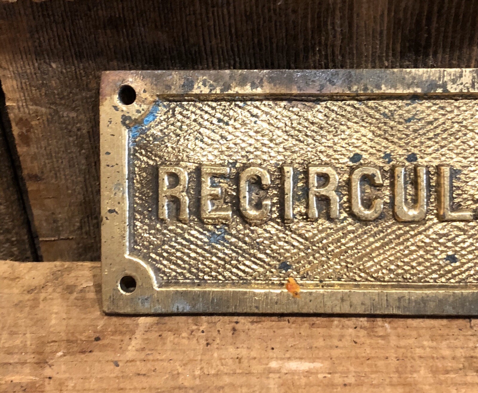 Vintage RECIRCULATION Industrial Machinery Equipment Plaque Sign Steampunk