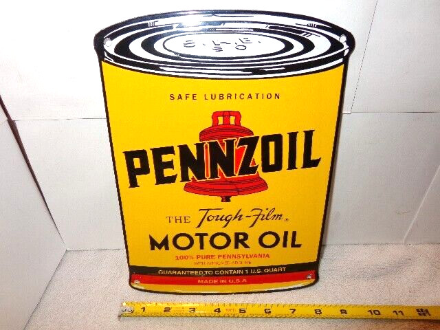 8 x 11 in PENNZOIL MOTOR OIL 100 % PENNSYLVANIA ADV. SIGN DIE CUT METAL # S 253