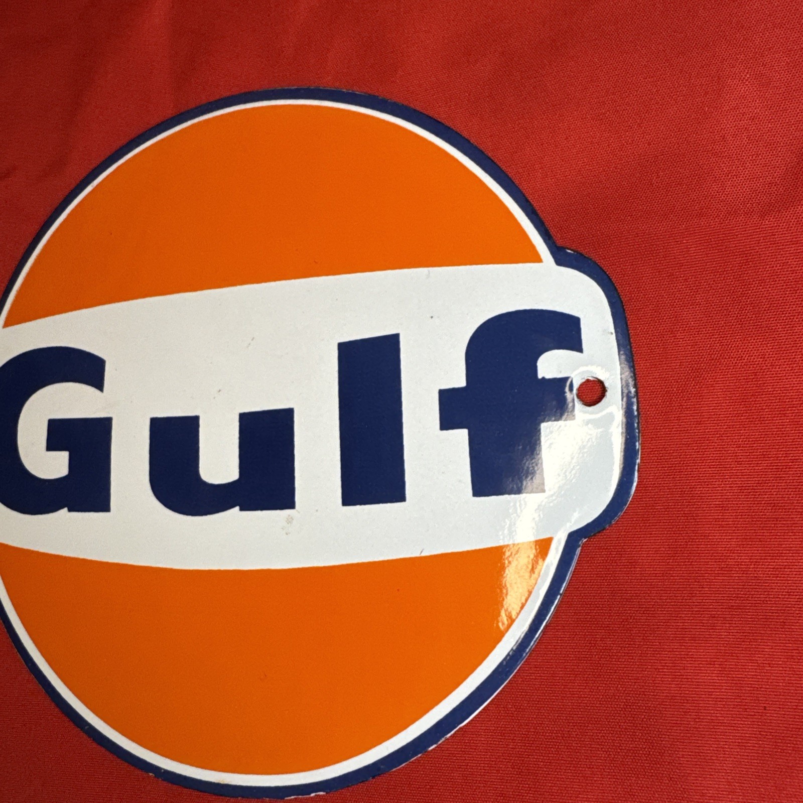 Porcelain Gulf Dog Ear Enamel Gas Station Metal Sign Plate Size 8″ x 7.25″ Oil