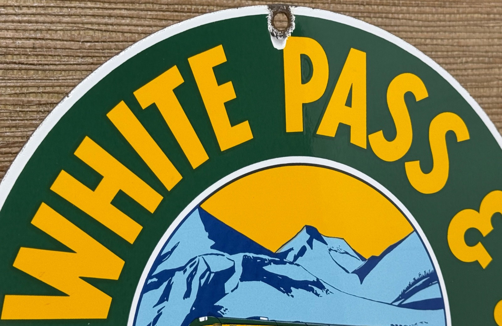 VINTAGE WHITE PASS & YUKON ROUTE PORCELAIN SIGN TRAIN STATION RAIL ROAD GAS OIL