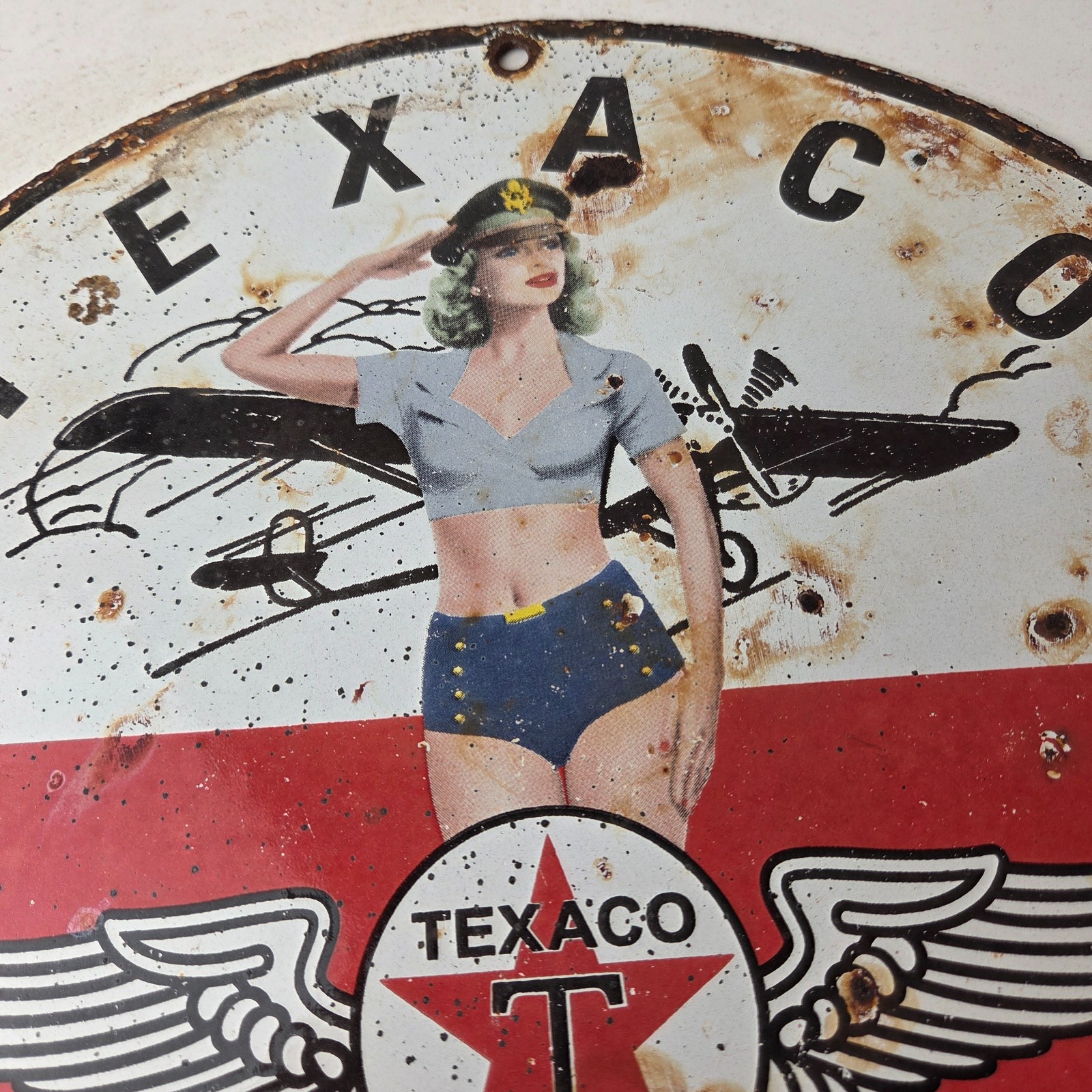 Vintage Texaco Gasoline Gas Pump Sign – Aviation Airplane Pinup Porcelain Sign