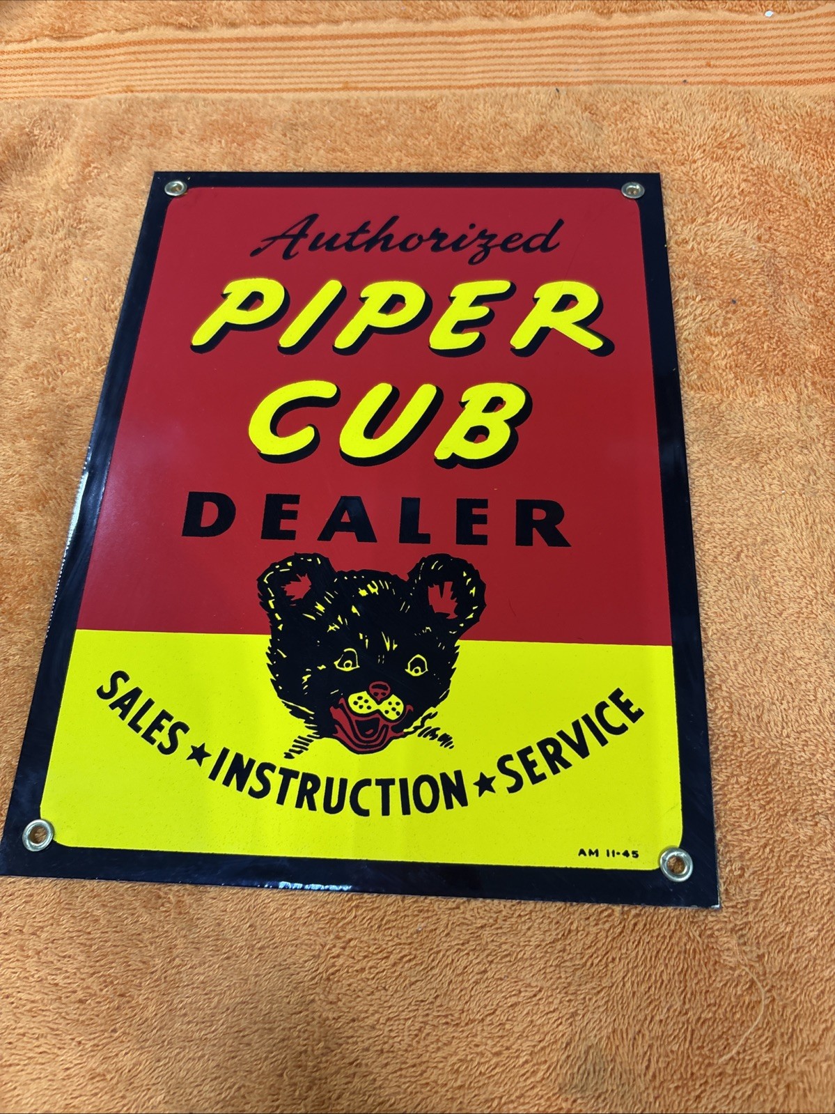 Box 5-#9NOS Vintage Porcelain Enameled Heavy Metal Piper Cub Dealer 12”x9”Sign