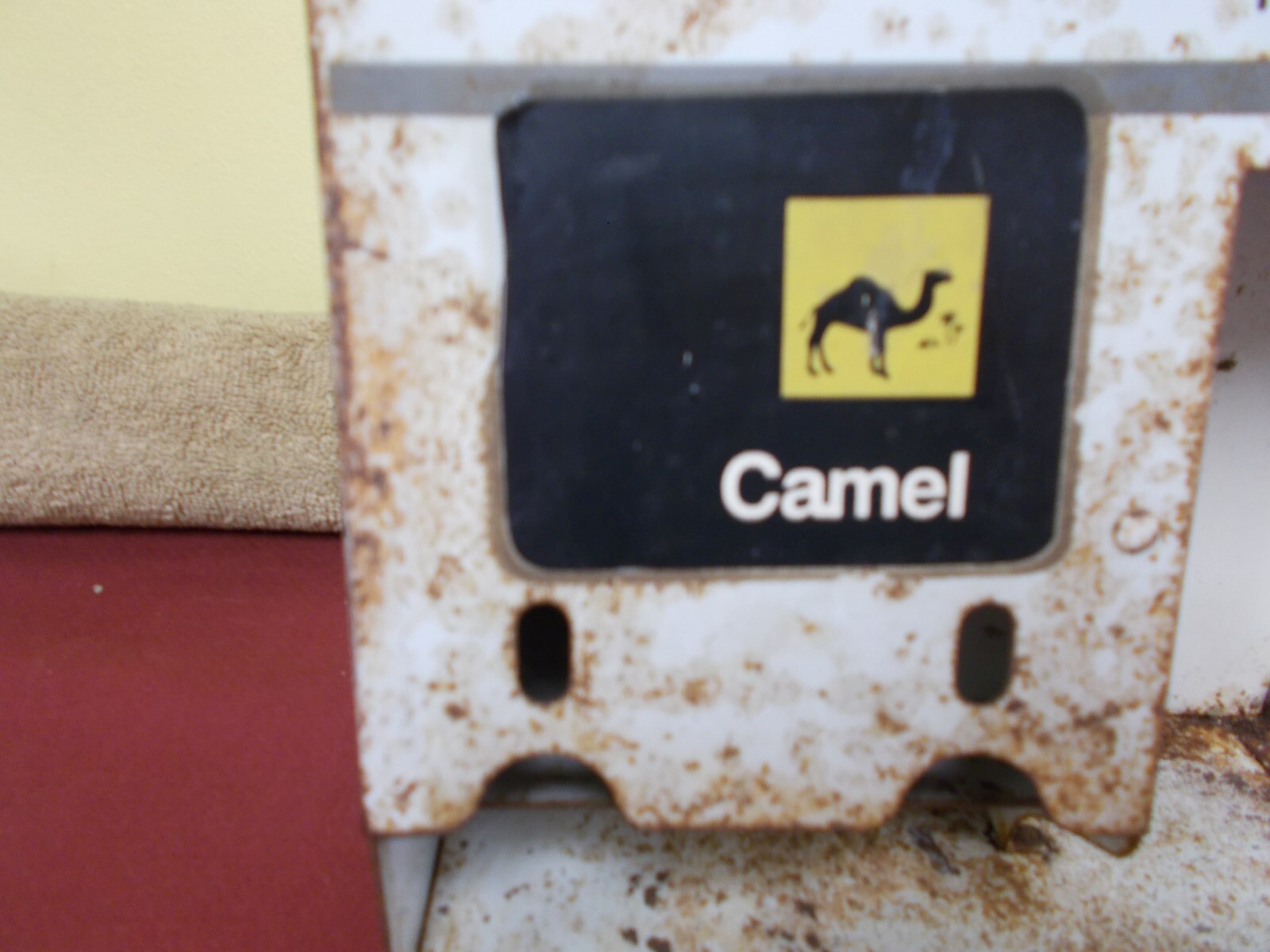 VINTAGE CAMEL TIRE PATCH CABINET GAS SERVICE STATION ADVERTIZING SIGN PATINA