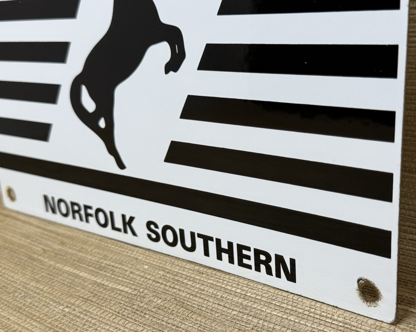 VINTAGE NORFOLK SOUTHERN PORCELAIN SIGN RAILROAD TRAIN SATIATION GAS OIL