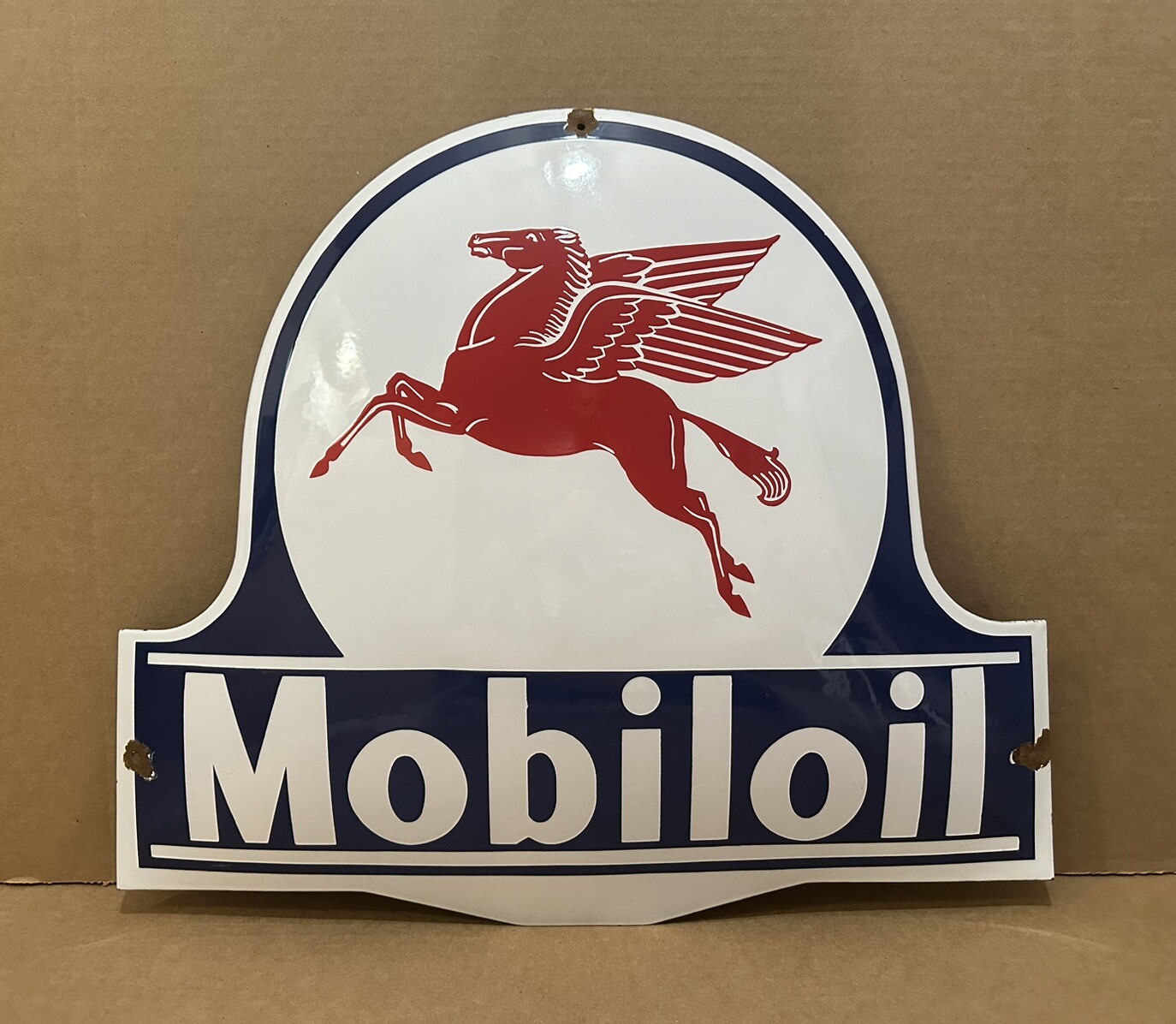 Vintage Porcelain Mobiloil Sign Gas Oil Garage Wall Decor Mobil Pump Pegasus