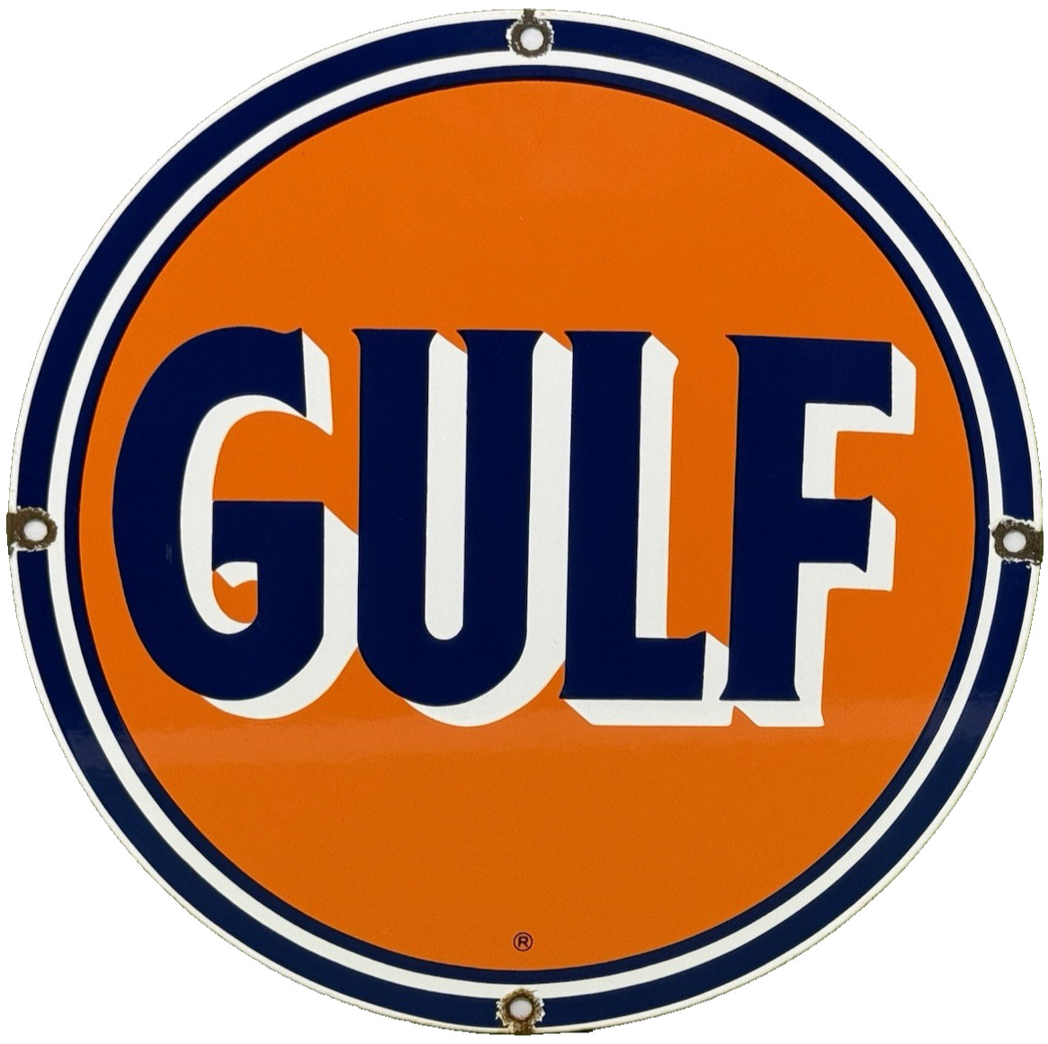 VINTAGE GULF GASOLINE PORCELAIN SIGN GAS STATION PUMP PLATE MOTOR OIL SERVICE