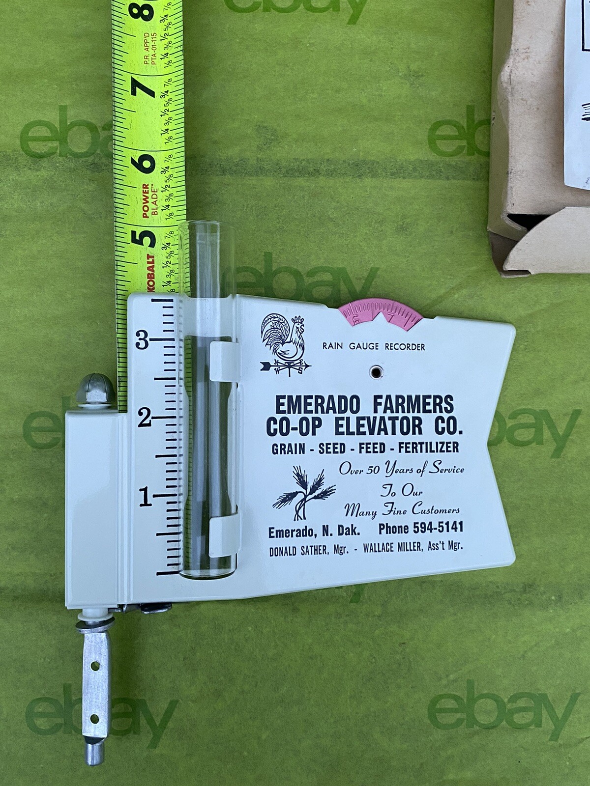 Vintage Farmers Co-Op Elevator Co Rain Gauge Recorder Emerado N. Dak Advertising