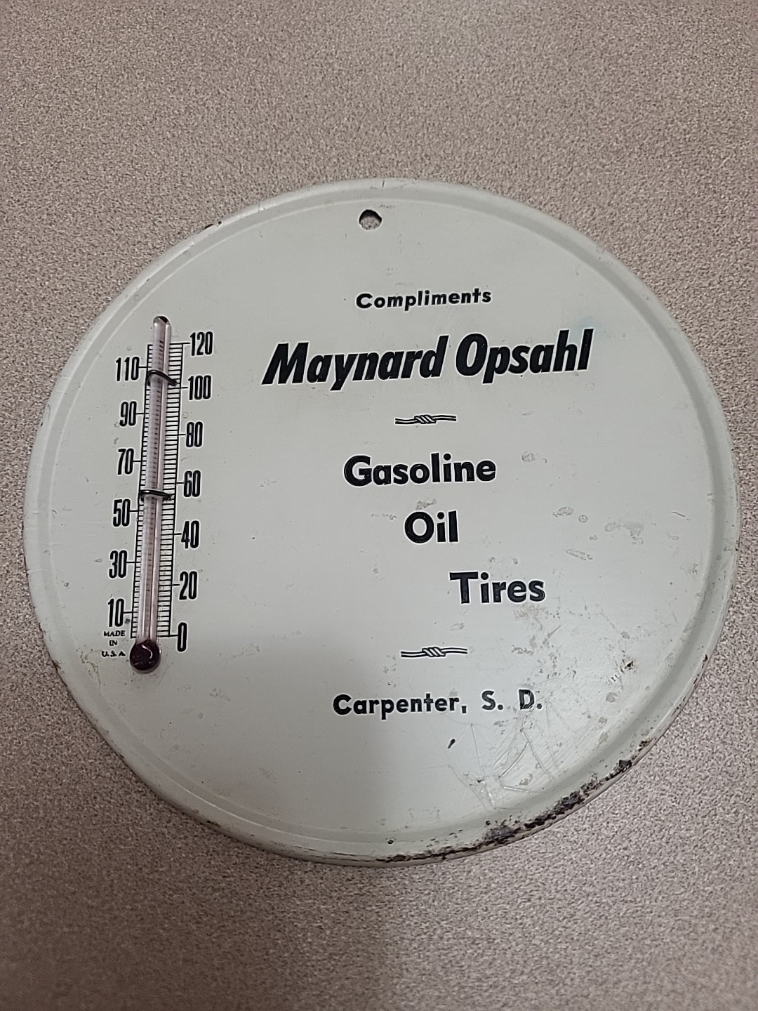 Vintage Gas Station Therometer Carpenter South Dakota Metal Sign Nice