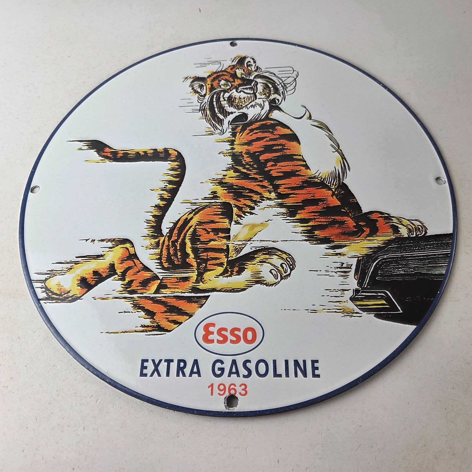 Vintage Esso Gasoline Sign – Tiger Gas Service Station Auto Tank Porcelain Sign