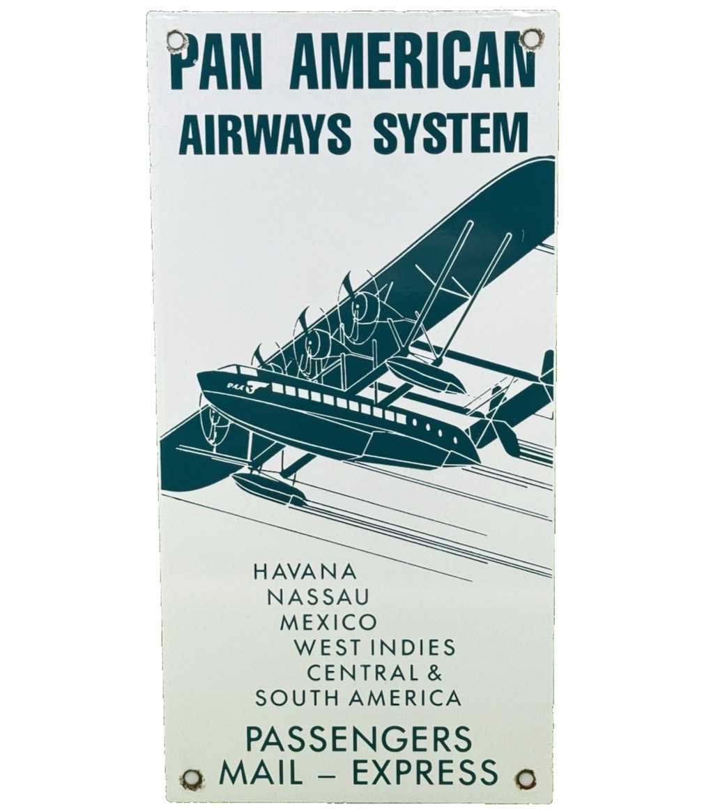 VINTAGE PAN AMERICAN PORCELAIN SIGN PAN AM AVIATION AIRPLANE HANGAR AIRPORT