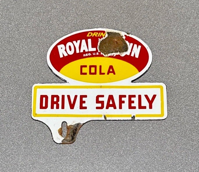 VINTAGE ROYAL CROWN COLA PLATE TOPPER PORCELAIN SIGN CAR GAS OIL MOTORCYCLE