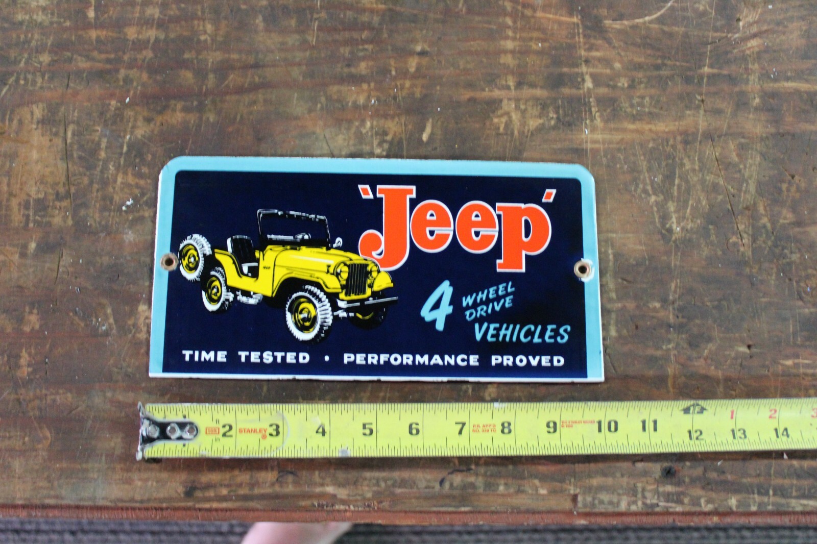 JEEP 4 WHEEL DRIVE VEHICLES DEALER PORCELAIN SIGN WILLY CJ7 WRANGLER CHEROKEE 66