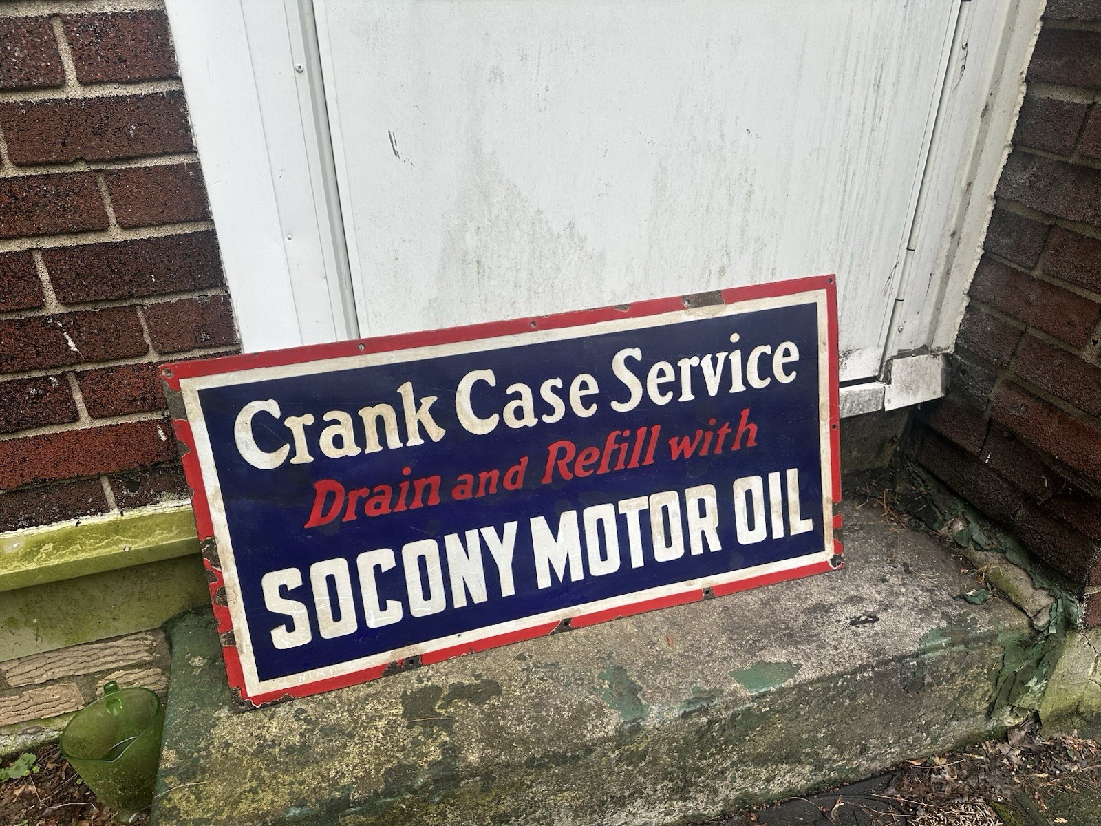 Socony Oil Crankcase Service Porcelain Sign 18” X 35.75” 1960s Gas station