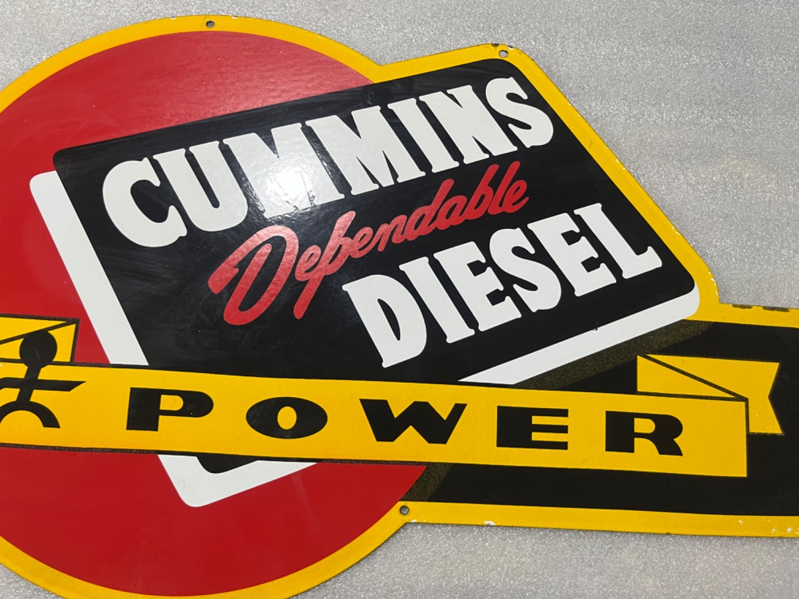 CUMMINS DIESEL GAS & OIL PORCELAIN ENAMEL SIGN 39.5X18″ SSP.