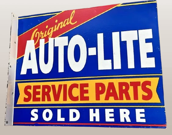 Auto Lite Services Rare Porcelain Enamal Heavy Metal 18 inche With Flange 2 Side