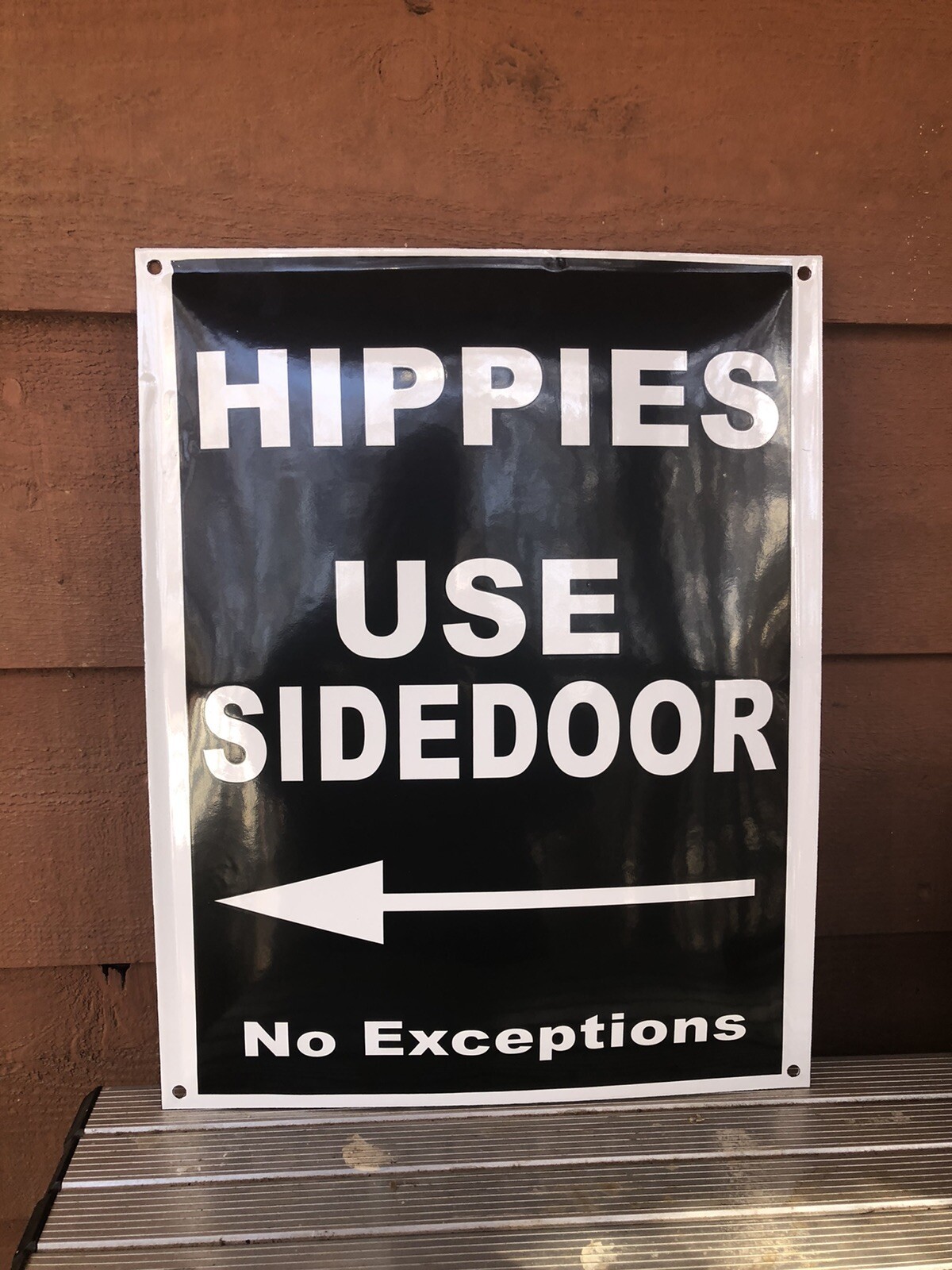 HIPPIES Use Side Door NO EXCEPTIONS 16.25×13 Porcelain Sign luvyourhippy
