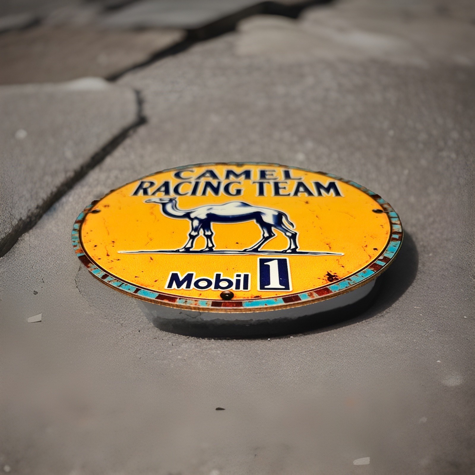 Mobil 1 Camel Racing Team Wooden Sign 6” Round Novelty 2D Flat Garage Man Cave