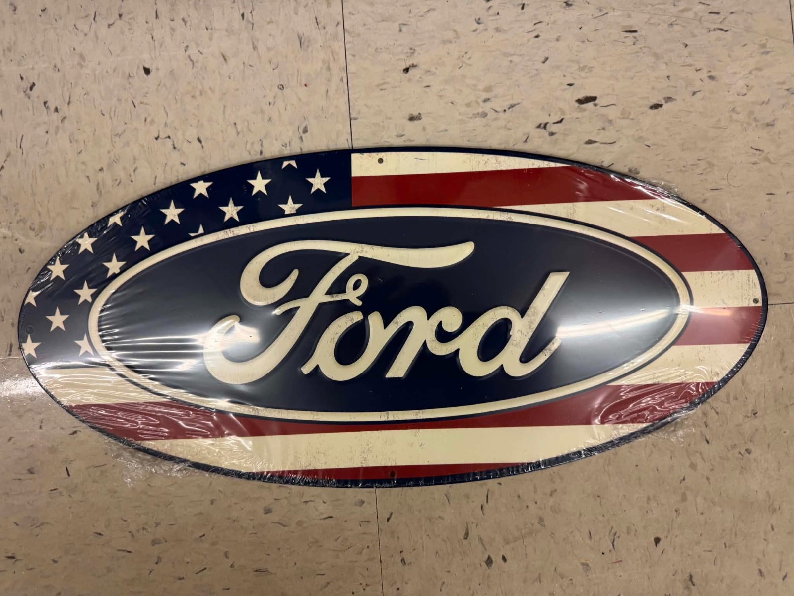 Ford Red White and Blue Metal Sign 24 By 8 Inch Raised Letters Garage Shop