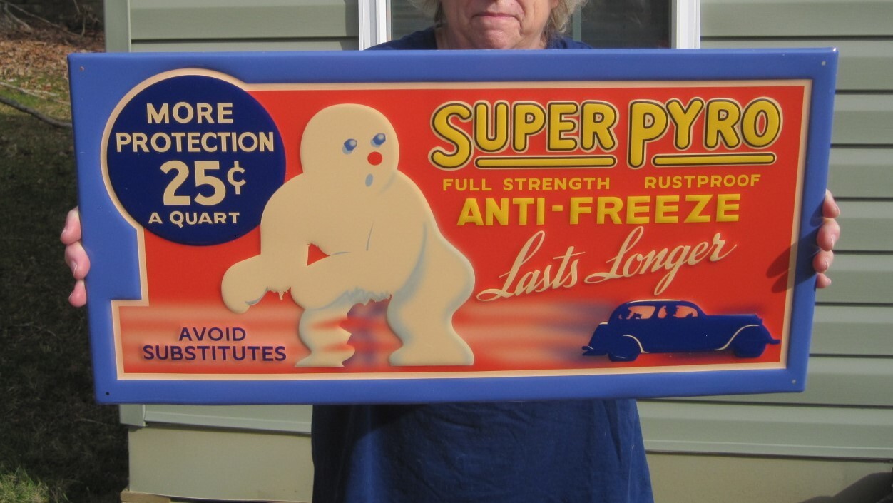 Super Pyro Antifreeze Gas Oil Service Station Advertising Sign