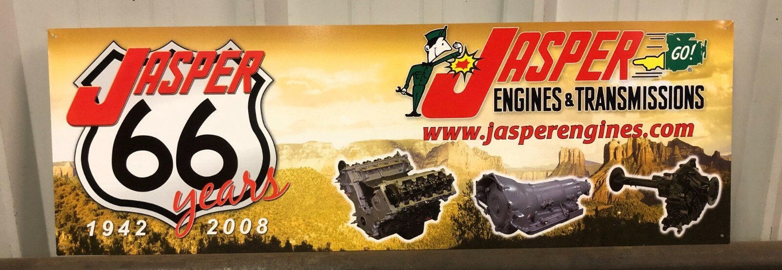 Jasper Engines Transmissions TIN SIGN 30×10″ 66 YEARS BRAND NEW ROUTE 66