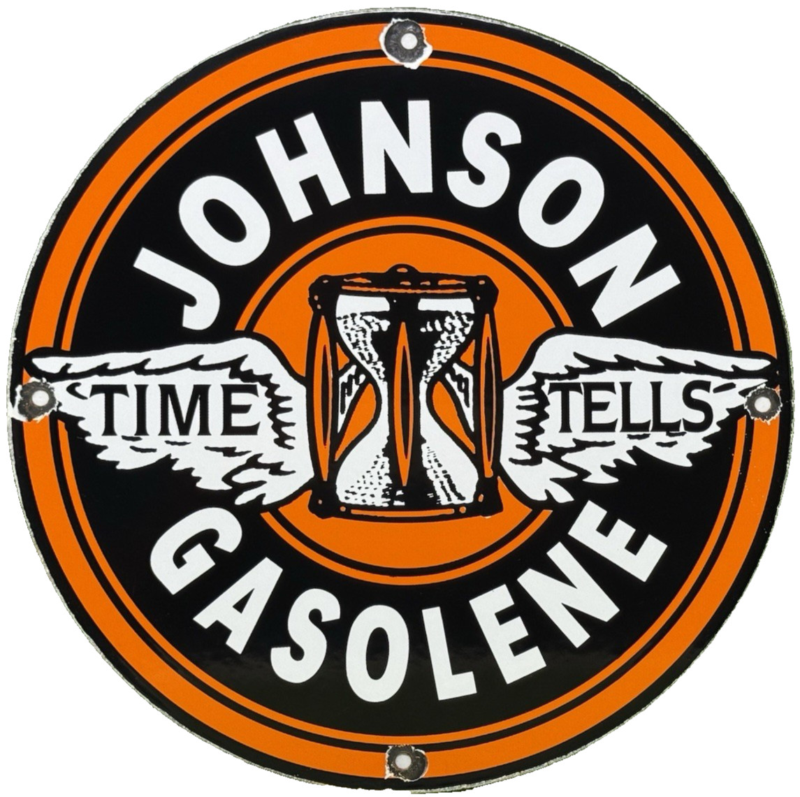 VINTAGE JOHNSON GASOLINE PORCELAIN SIGN DEALERSHIP GAS STATION SERVICE MOTOR OIL