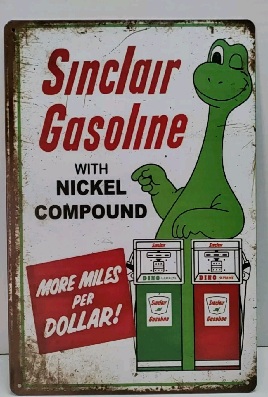 Tin Sign-Sinclair Gasoline W/ Nickel Compound- Reproduction- Retro-Vintage Style
