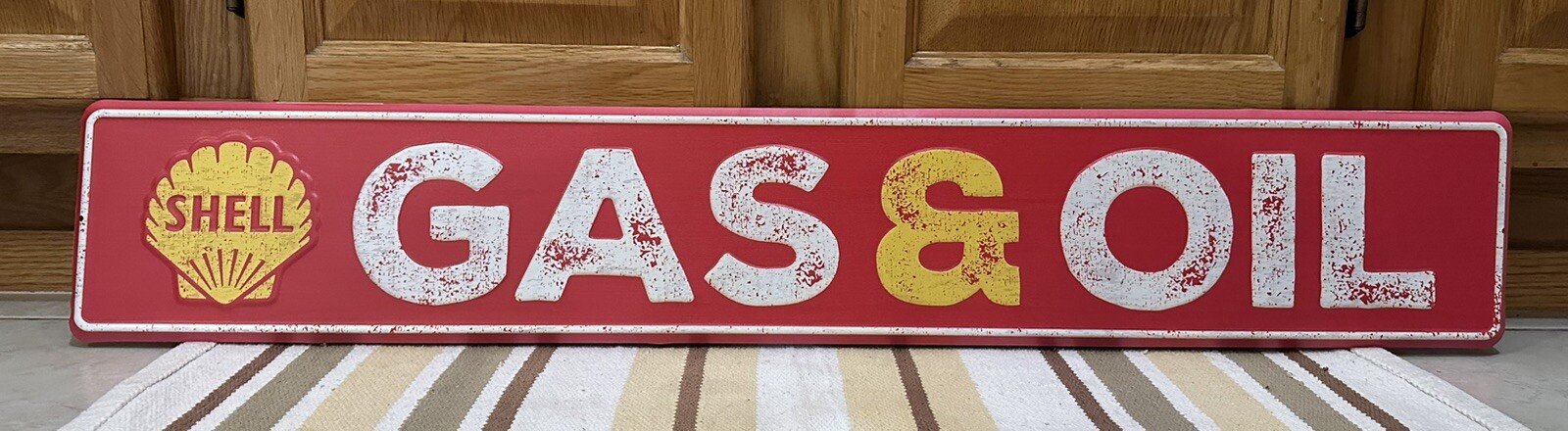 Shell Gas & Oil Metal Sign Garage Shop Parts Tools Vintage Style Wall Decor 36”