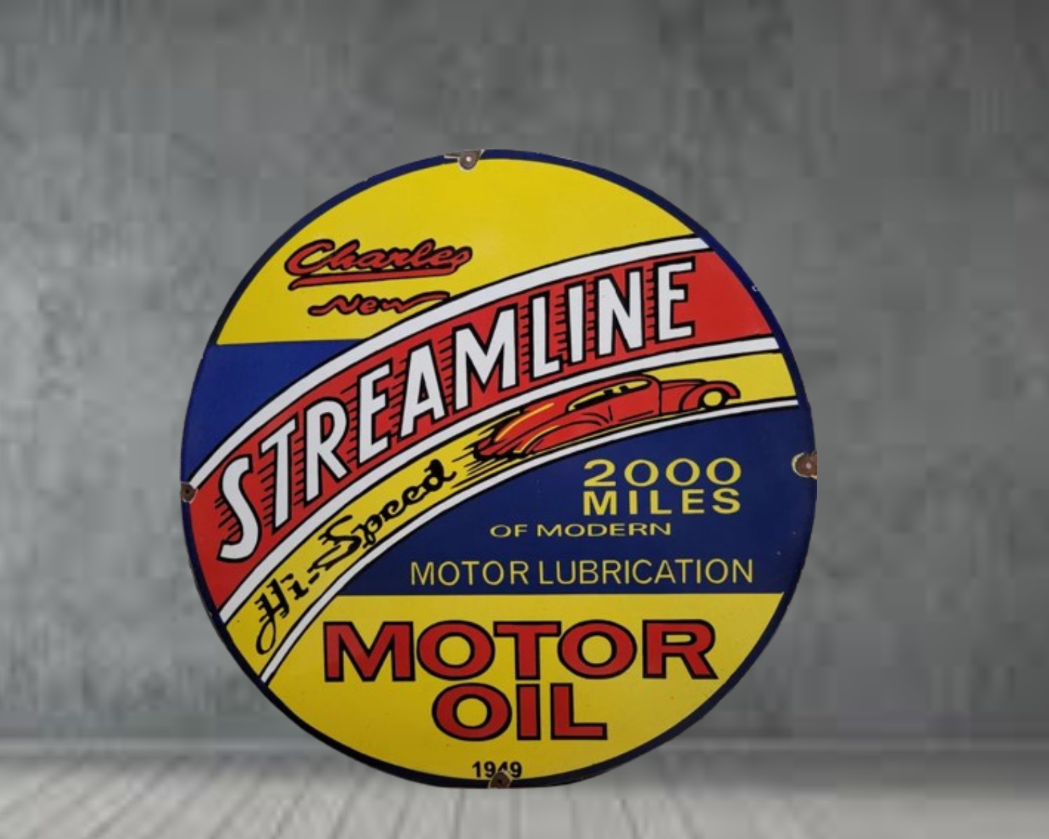 Streamline Motor Oil Porcelain Enamel Heavy Metal Sign 30 Inches Double Side