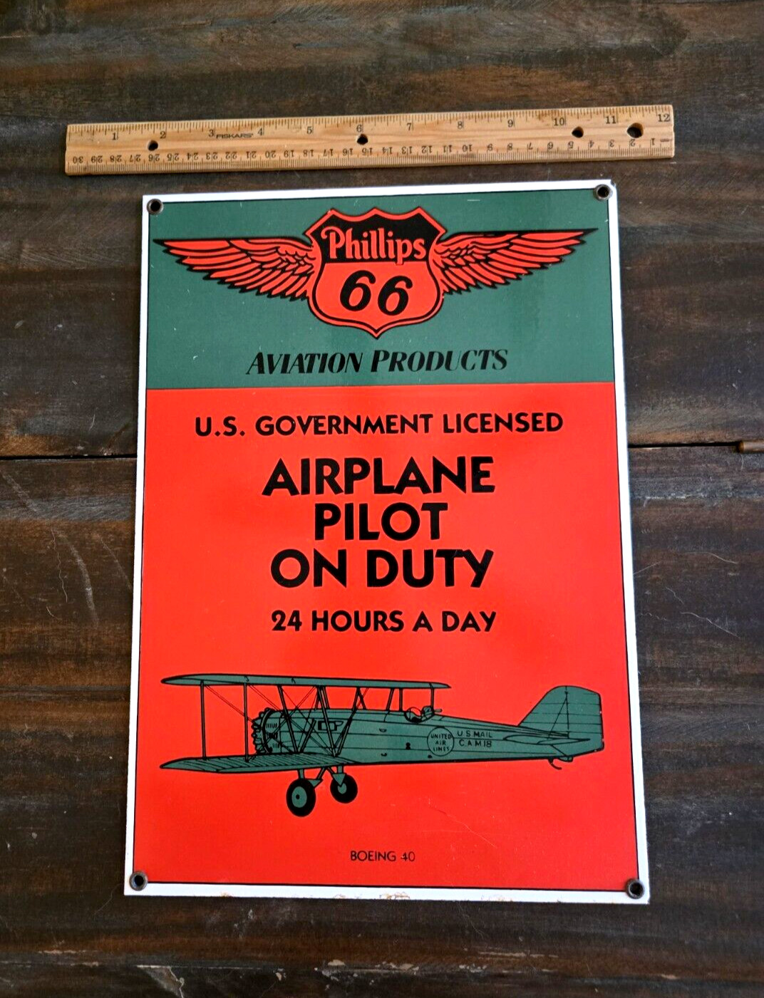 PHILLIPS 66 AVIATION PILOT ON DUTY PORCELAIN AIRPLANE SIGN VINTAGE STYLE
