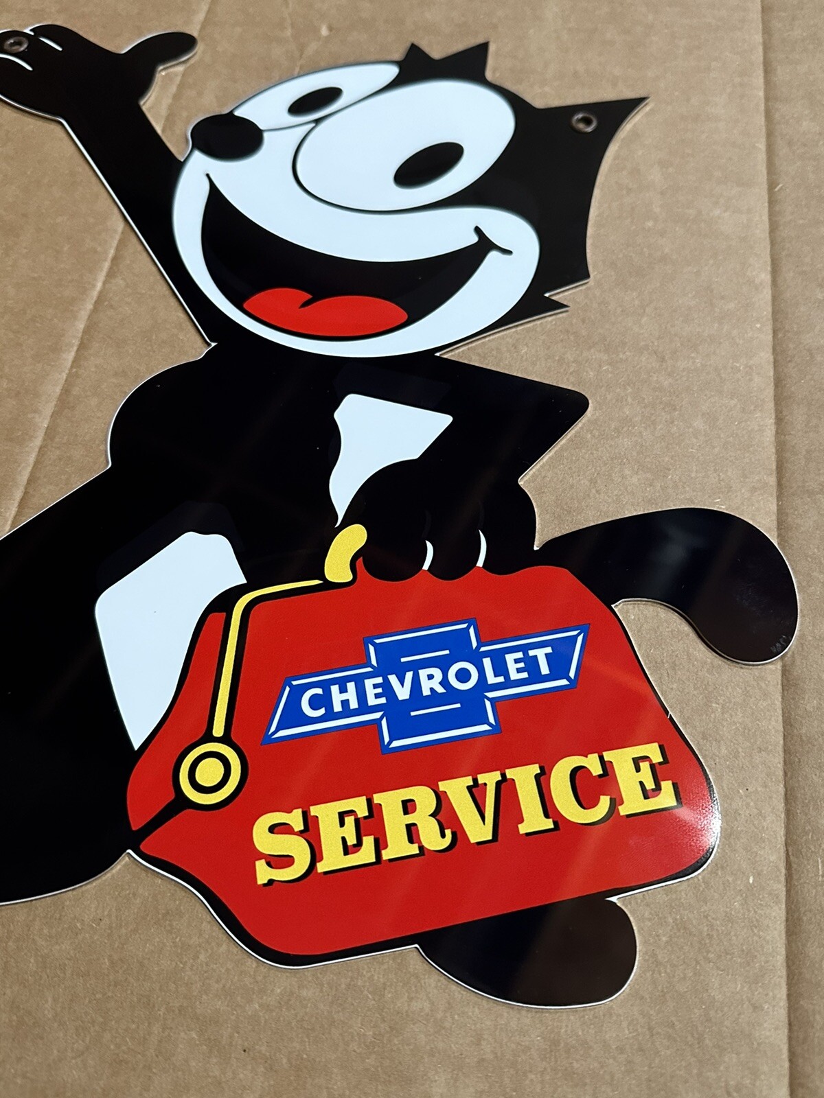 Vintage Style Felix Chevy Service Chevrolet Die Cut 17” Aluminum Garage Sign