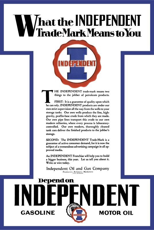 1929 Independent Oil Company NEW Sign: 40″ Tall Diecut USA STEEL
