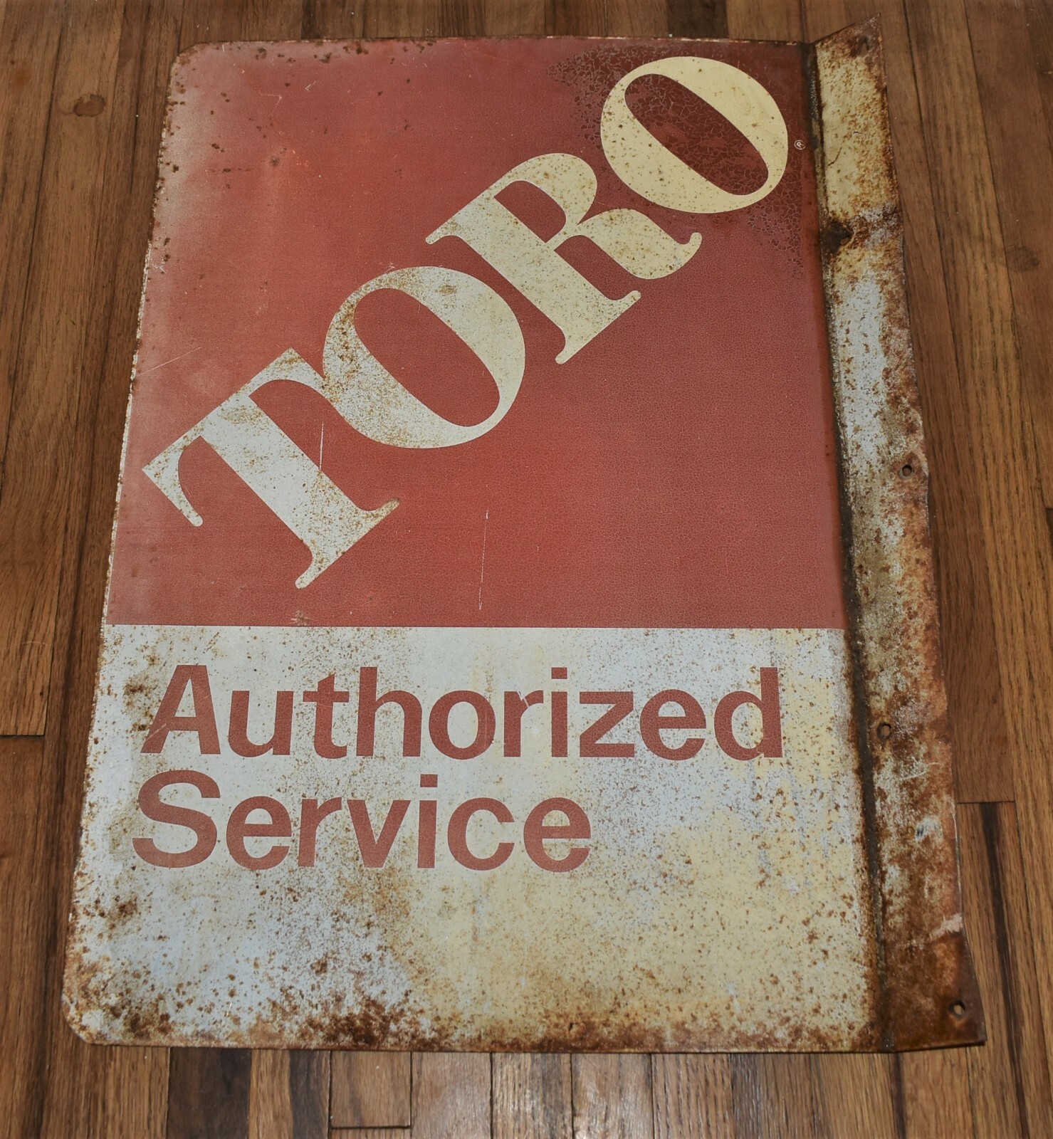 VINTAGE Toro Motor Equipment Authorized Service Dealer Metal 2-Sided FLANGE SIGN