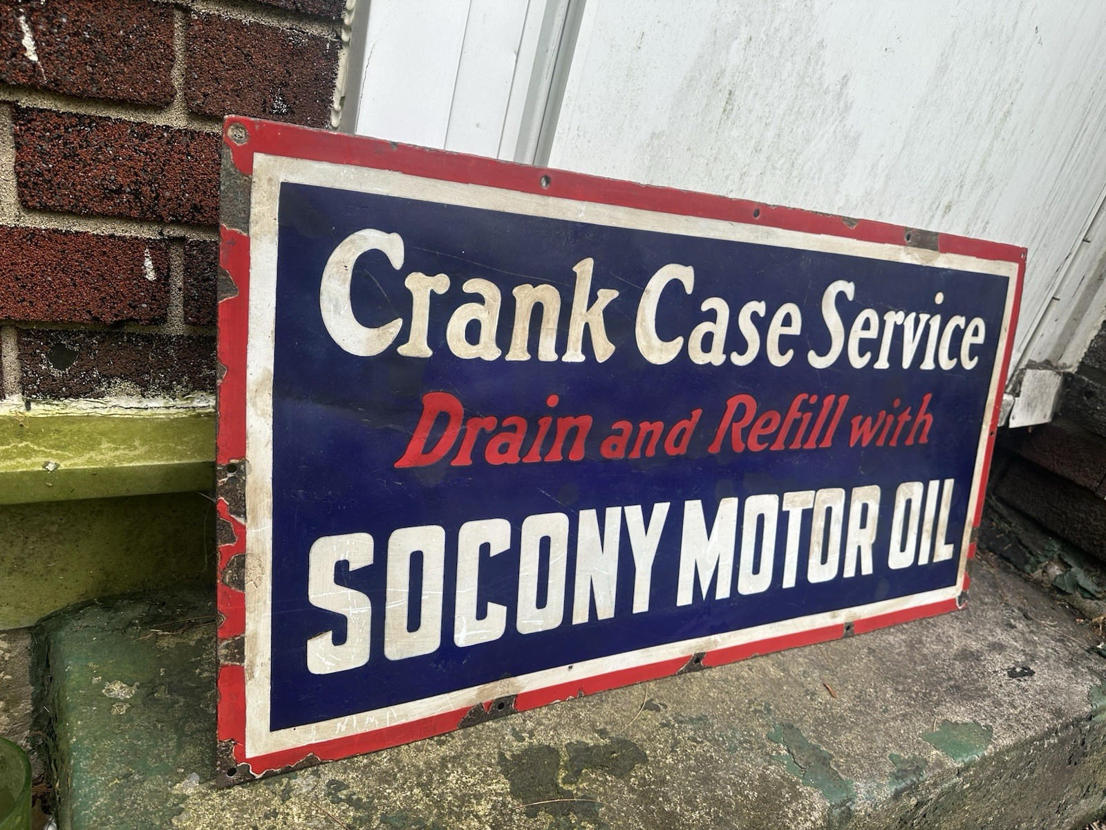 Socony Oil Crankcase Service Porcelain Sign 18” X 35.75” 1960s Gas station