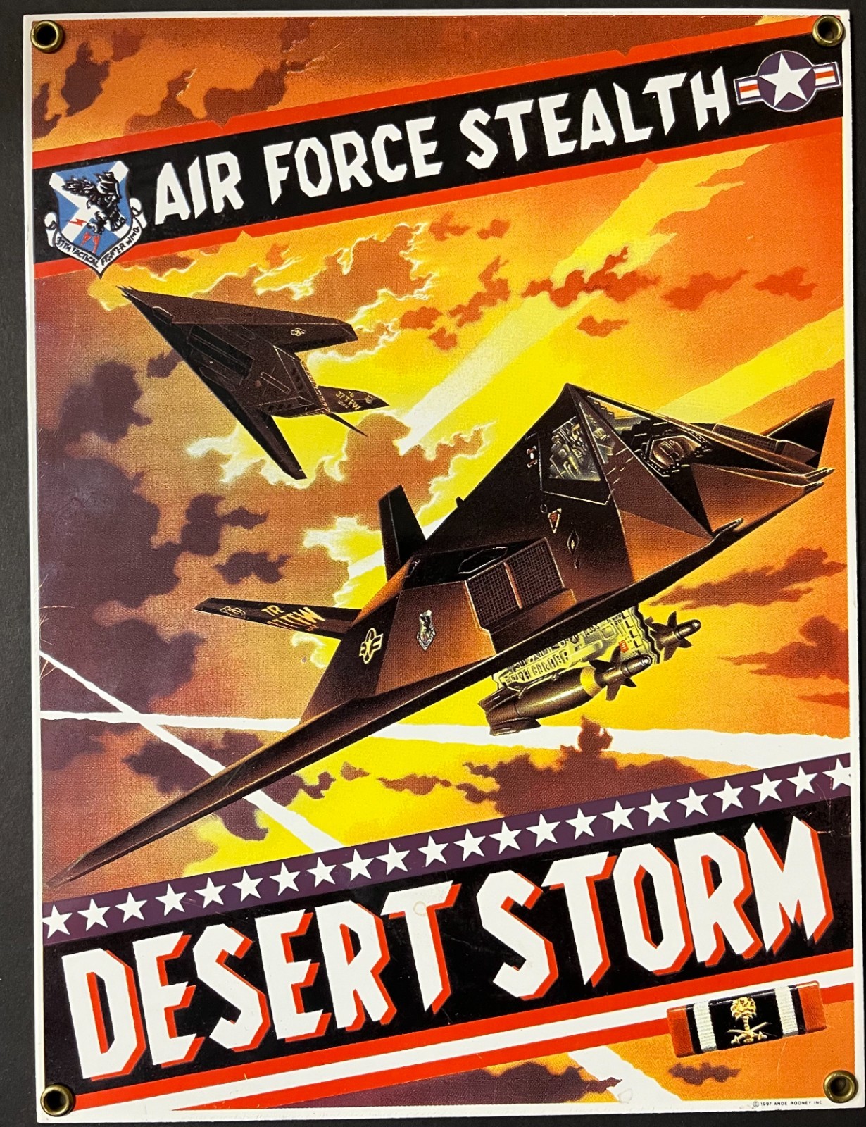 Ande Rooney Air Force Stealth Desert Storm Porcelain Sign 11 1/2″ x 8 1/2″