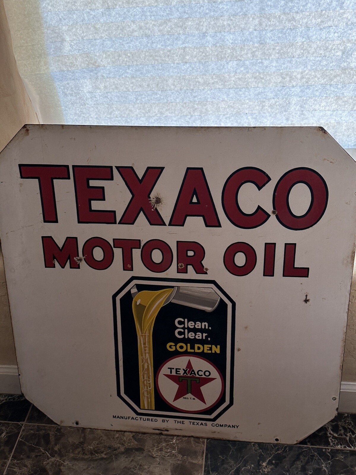 LARGE ORIGINAL & AUTHENTIC ”TEXACO” 14.5X36 INCH PORCELAIN OIL LEASE SIGN