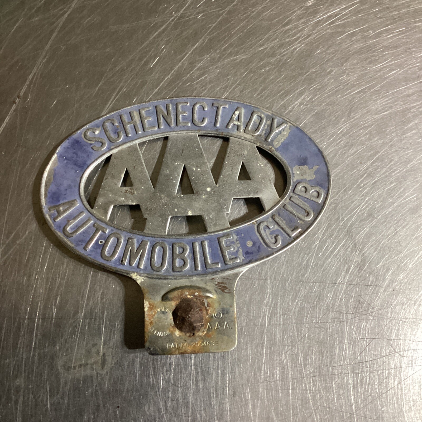 AAA AUTOMOBILE CLUB SCHENECTADY NEW YORK Old License Plate Topper Sign Badge