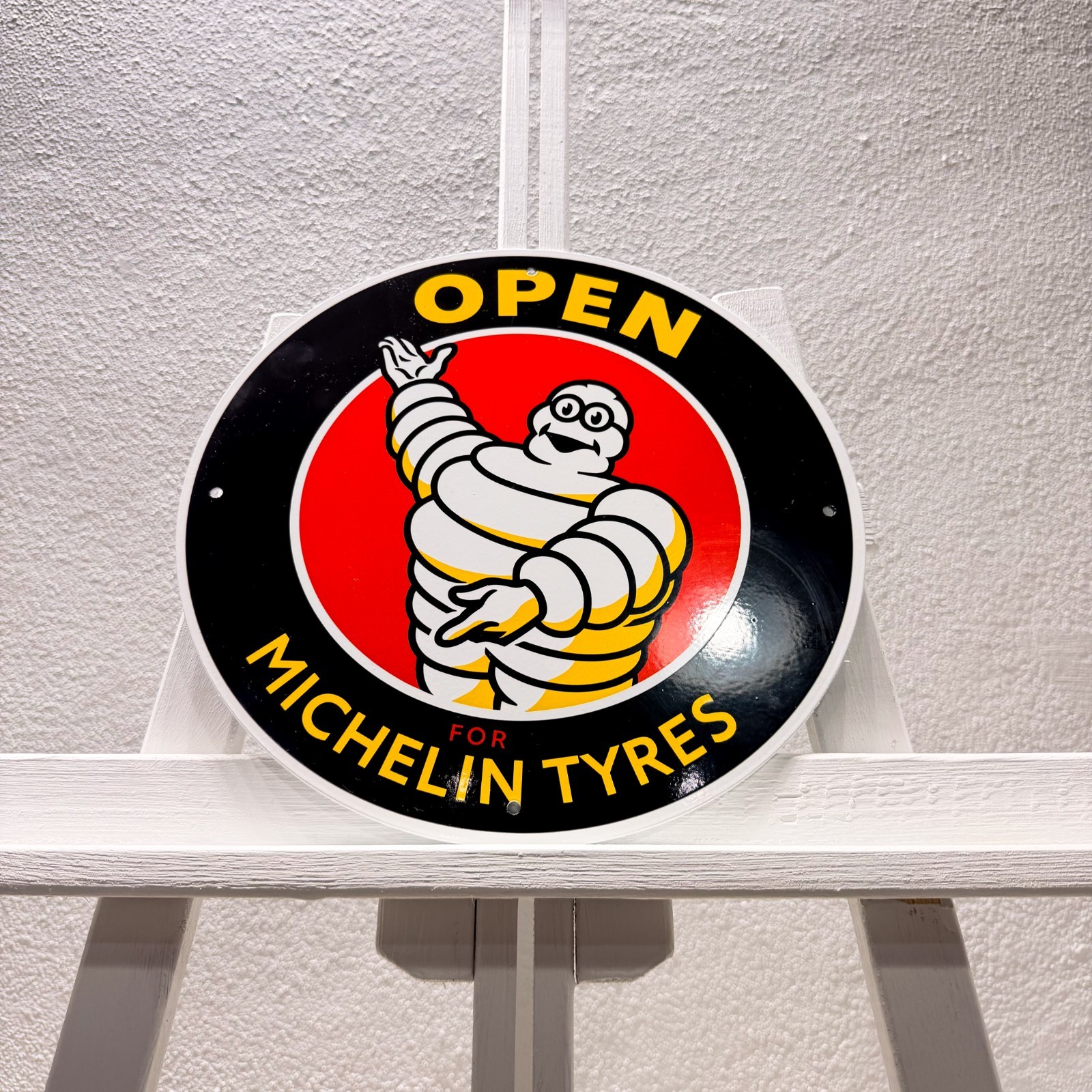 Michelin Bibendum “Open for Michelin Tyres” Heavy Metal Sign – 30 cm (11.8”)