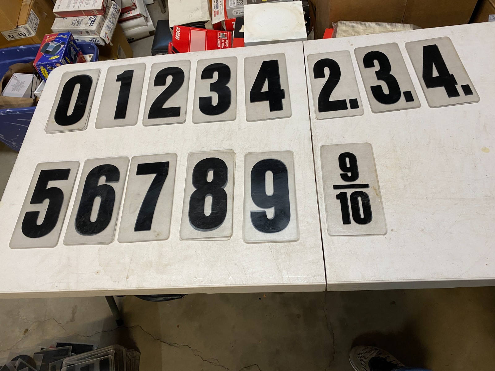 Vtg set #2 (41) gas station black background clear acrylic numbers 7”-8” 3 each