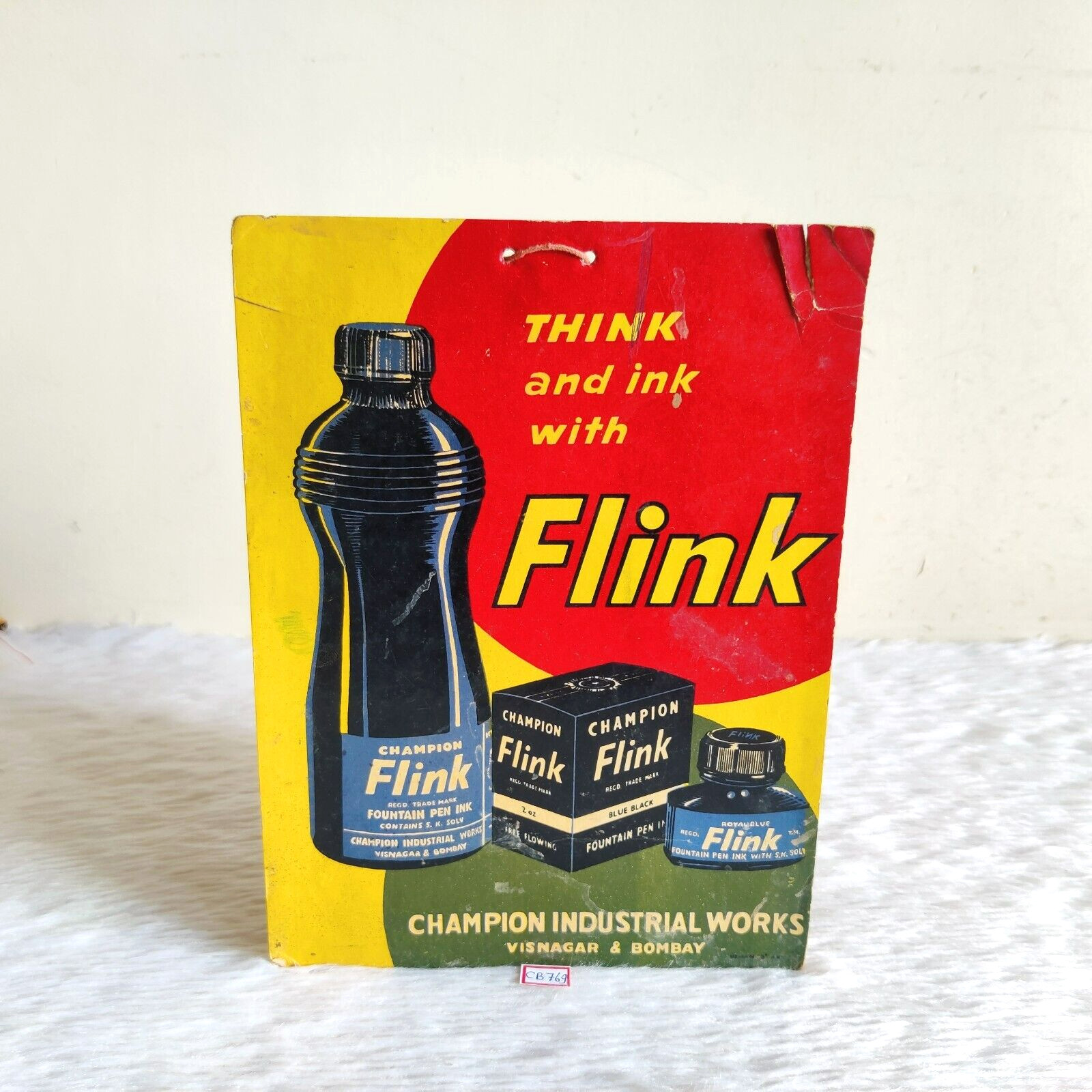 1950 Vintage Think & Ink With Flink Advertising Cardboard Sign Collectible CB769