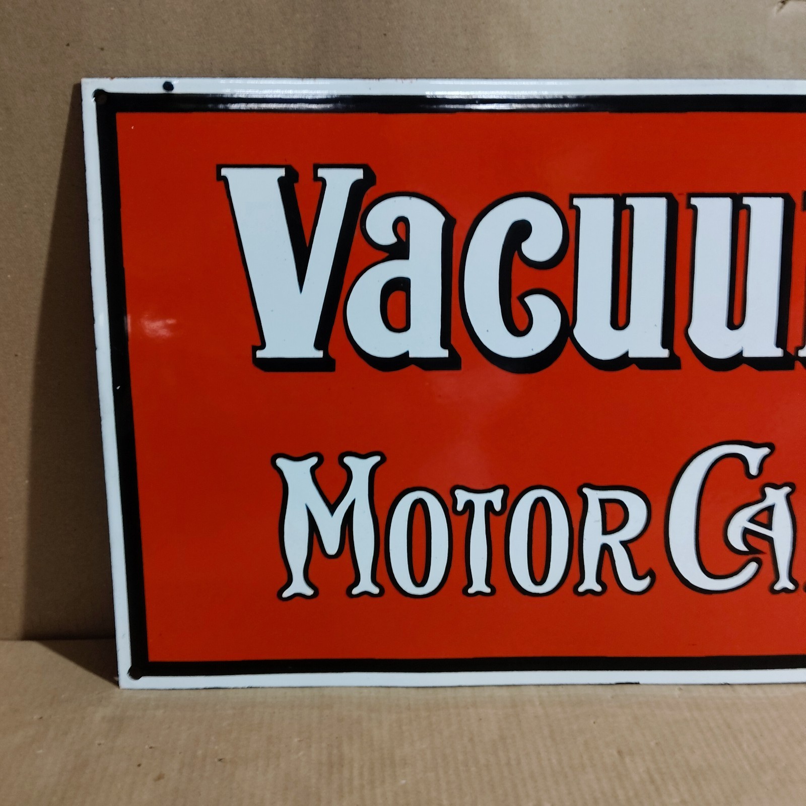 Vacuum oils Motor Car Porcelain Enamel Sign 36 x 15 Inches 1 Sided