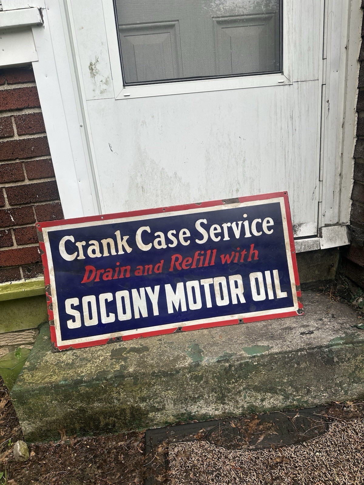 Socony Oil Crankcase Service Porcelain Sign 18” X 35.75” 1960s Gas station