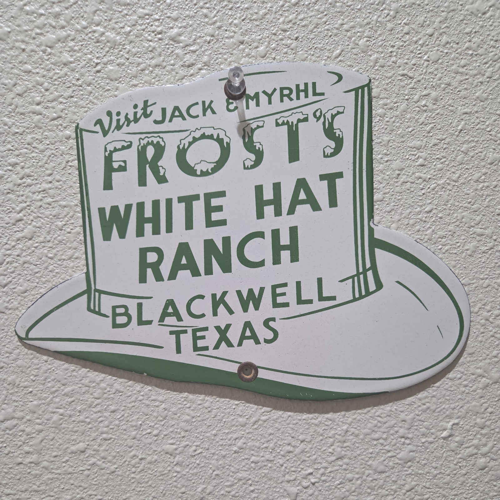 Frost’s White Hat Ranch Blackwell Texas Cowboy Farm Gas Oil Porcelain Metal Sign