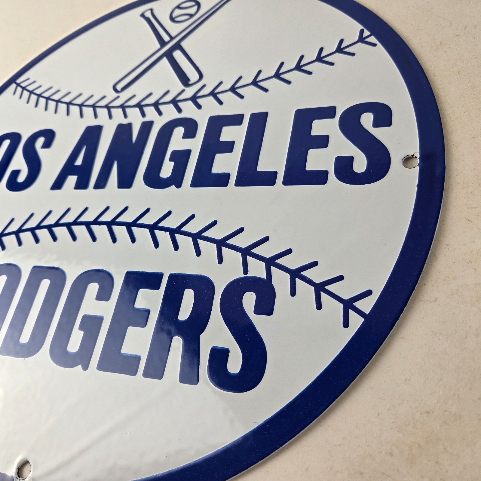 Vintage LA Dodgers Sign – MLB Baseball Stadium Porcelain Gas Pump Sign