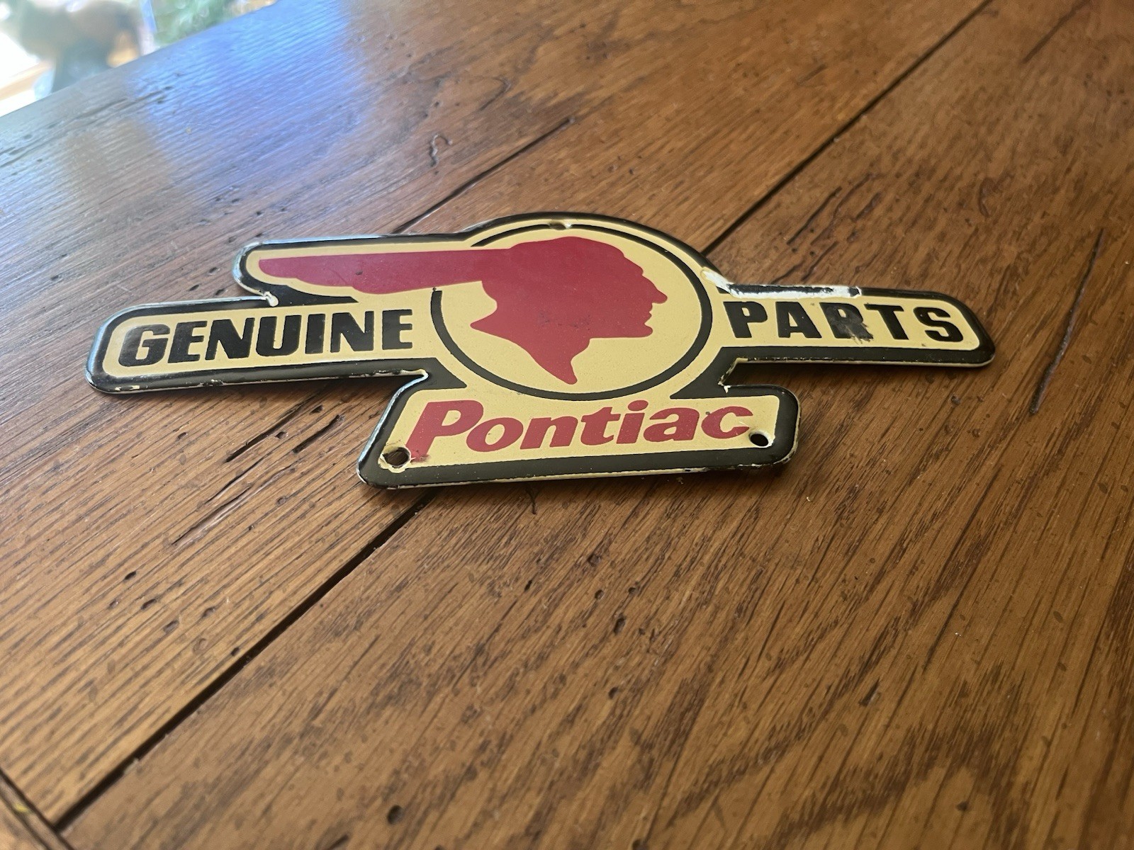 NICE PONTIAC GENUINE PARTS INDIAN HEAD PORCELAIN SIGN