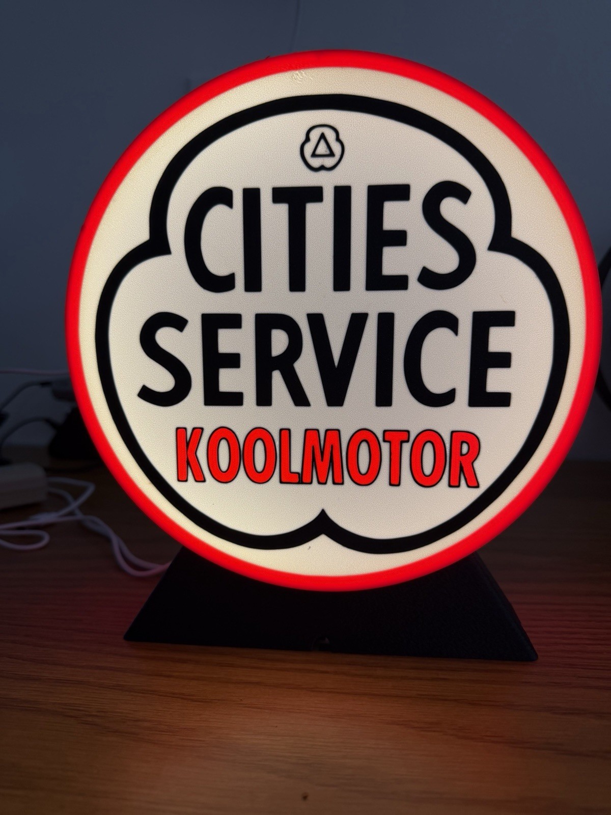 Cities Service Koolmotor Gas & Oil Advertising Sign Illuminated White Red Black