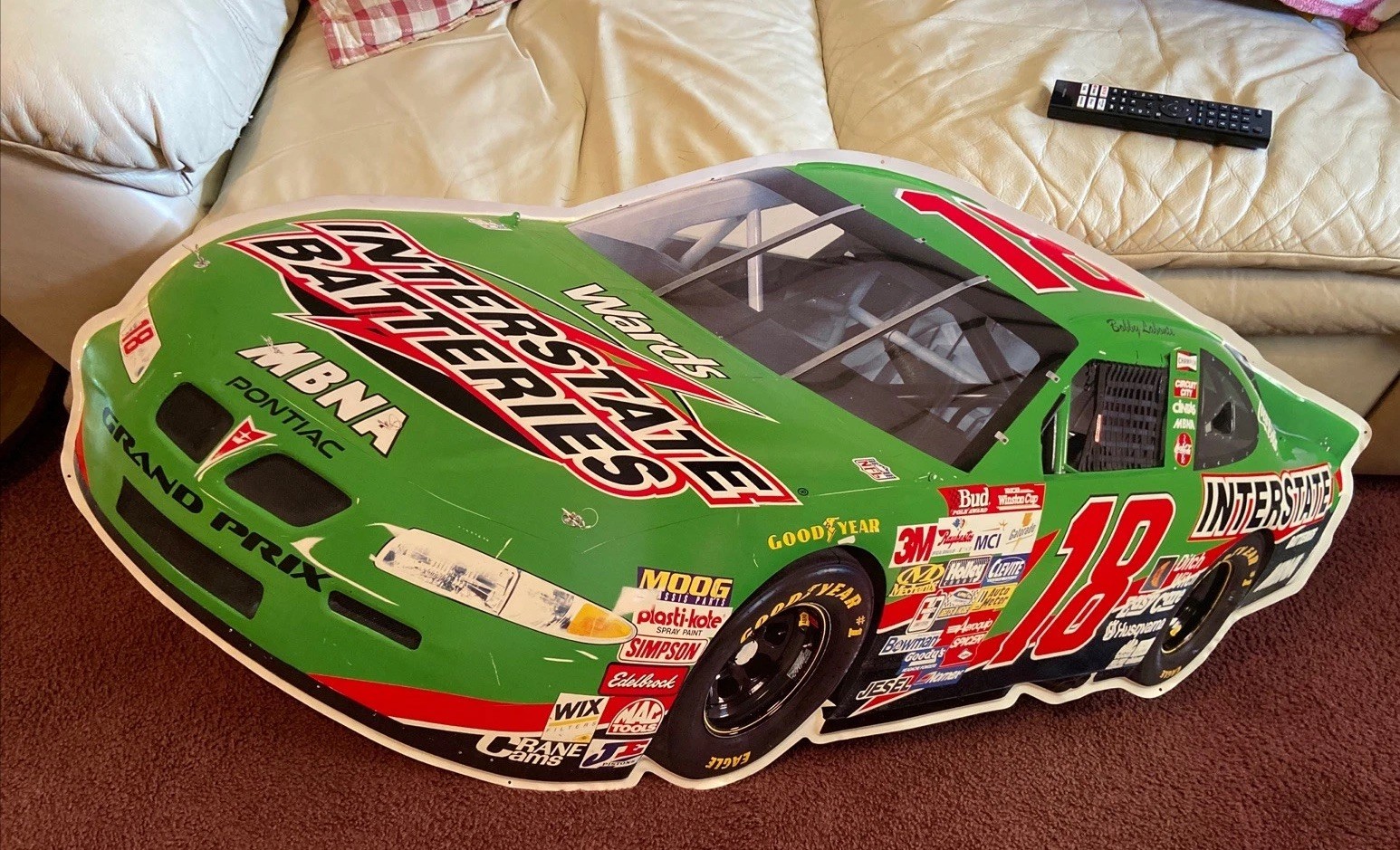 Vintage NASCAR Bobby Labonte #18 Interstate Battery 50” Tin Metal Sign Embossed
