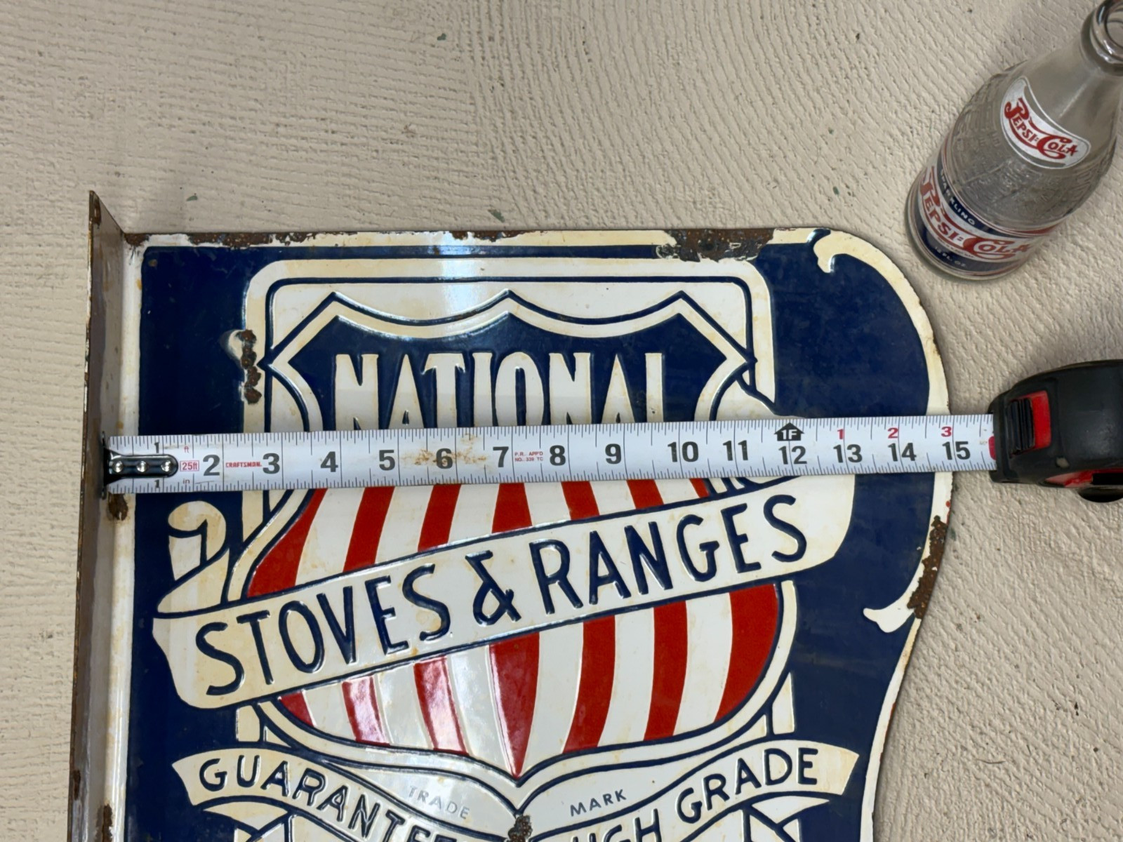 ORIGINAL 1930’s/1940’s (NATIONAL STOVES & RANGES) PORCELAIN FLANGE SIGN, RARE